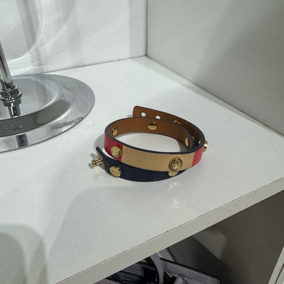 Tory Burch Pink, Beige, and Navy Leather Bracelets - Picture 2 of 3